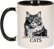 Bellatio Decorations Cadeau mok voor katten liefhebbers - Noorse Boskat - zwart - keramiek - 300 ml