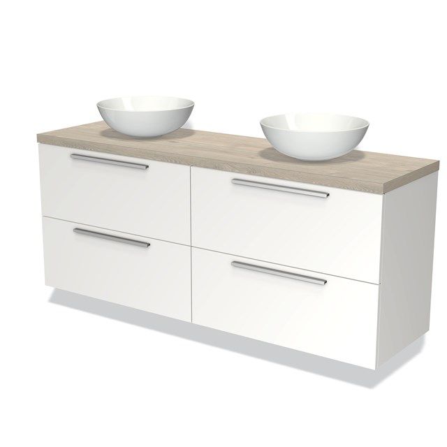 Maxaro Badkamermeubel Modulo Plato 160cm Mat Wit 4 Lades Lichtgrijs Eiken
