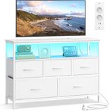 Songmics BELLAH LGS723WH01 TV kast met stopcontacten, 1 plank, 5 laden, modern, cloud wit