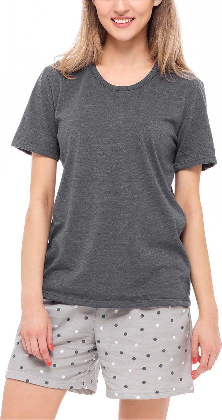 Merry Style Dames Pyjama - Korte Mouwen - Katoen - Donker Gemêleerd/Grijs - M