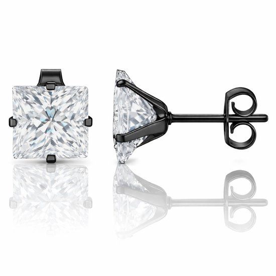 LGT JWLS LGT Jewels Stud oorbellen Edelstaal Black Edition Transparent 4mm