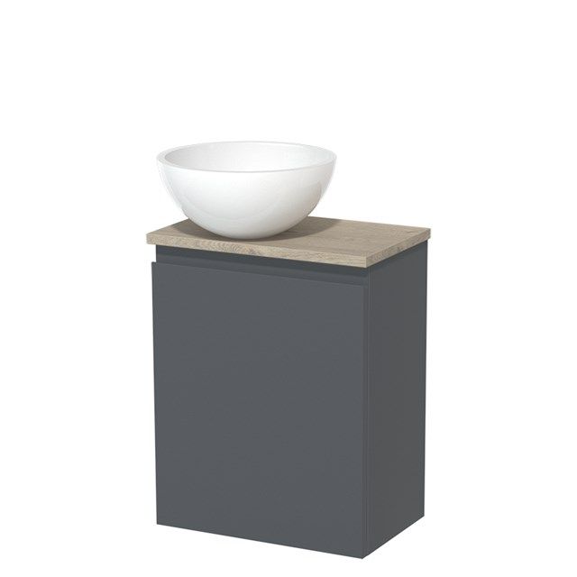 Maxaro Modulo Toiletmeubel - 41 cm - Donkergrijs - Lichtgrijs Eiken Blad - Greeploos