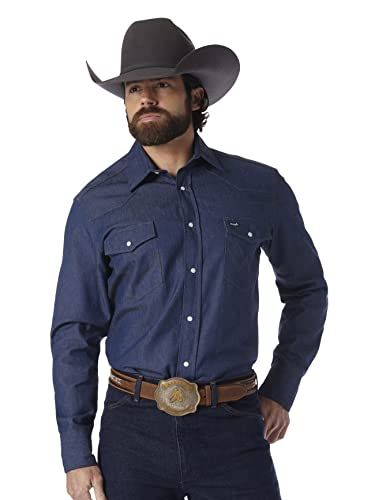 Wrangler Men's Cowboy Cut Western Long Sleeve Snap Work Shirt - Indigo - 42/46