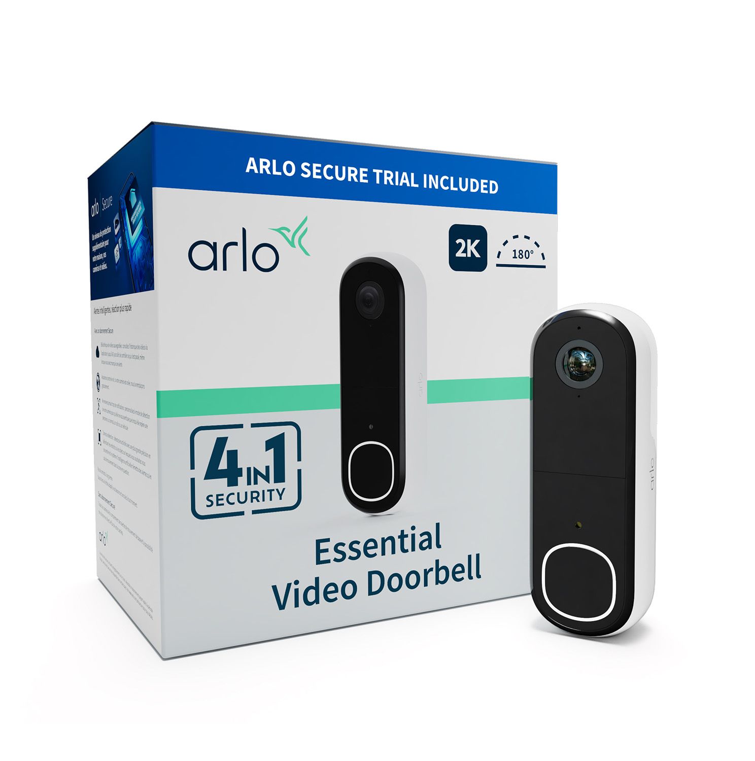 Arlo Essential 2K Video Doorbell - White - Wireless & Wired - Works with Alexa & Google Assistant