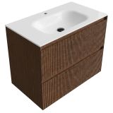 Saniclass Holz Atelier Badkamermeubelset - 80x45x61.5cm - Flow solid surface wastafel wit - 1 wasbak - 1 kraangat - 2 lades - mat walnut pure (hout) SW1420803/SW1174114