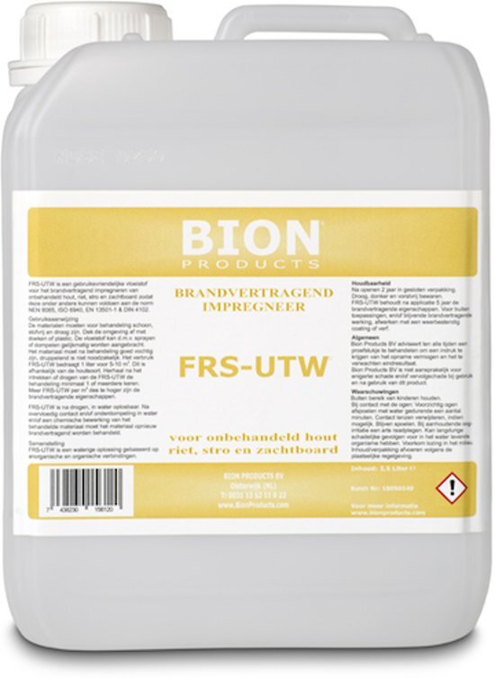 Bion Products Brandvertrager FRS-UTW 2 5 liter Brandvertragend impregneer voor onbehandeld Hout Riet Stro en Zachtboard