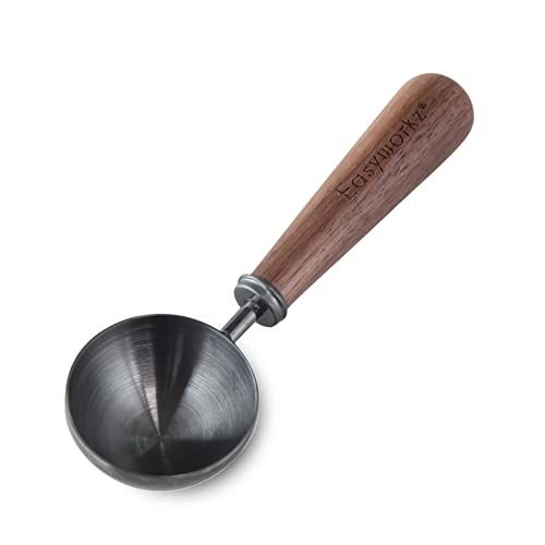 Easyworkz Roestvrijstalen Koffieschep met Zwarte WalnooHandvat, 1 Eetlepel Koffie Maatlepel, 10g (zwart)