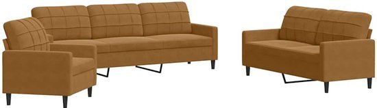 vidaXL 3-delige Loungeset met kussens fluweel bruin
