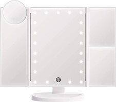 Uniq Make Up Spiegel met LED verlichting en 2 vergrootspiegels - Staande spiegel - 21 dimbare leds - op batterijen en USB (kabel incl) - Wit