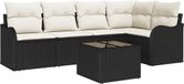 vidaXL Tuinbank - Set - 5-delig - Zwart - Polyrattan