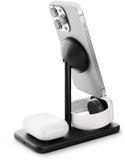 Twelve South HiRise 3 Deluxe Chargeur sans fil 3-en-1 – Chargeur magnétique Qi2 15W – Chargeur rapide pour Apple Watch – Chargeur sans fil 5W compatible avec AirPods - Noir