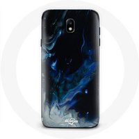 Maniacase Etui voor Samsung Galaxy J7 2017 Rookwolken veelkleurig blauw grijs en zwart op zwarte achtergrond
