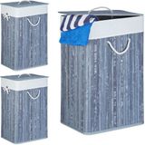 Merkloos 3x wasmand bamboe - wasbox opvouwbaar - 80 L - 65,5 x 43,5 x 33,5 cm - grijs