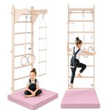 MAMOI Gymnastiekwand voor kinderen (210 cm), wandgemonteerde trainingsladder, gebreide ladder voor kinderen, houten speelplaats voor thuis, turnringen, 100% ecologisch, gemaakt in de EU