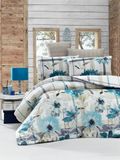 Nuit Des Rêves Single Quilt Cover Set (135 x 200 cm), 65% Katoen/35% Polyester, Blauw & Olive Green & Grey | Machine Wasbaar, 127 Draad Count, Knoopsluiting