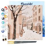 Figured'Art Mini Schilderen op Nummer Volwassenen 20x20cm met Rustig besneeuwd stadje - Klein Formaat Creatieve Hobby Kit DIY Art Nummer Compleet