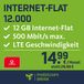 Mobilcom Debitel, Internet Flat 12.000 in Vodafone netwerk (24 maanden maandabonnement, 12 GB internetflat, LTE met maximaal 500 Mbit/s, EU-flat-roaming, triple-SIM-kaart)