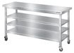 GOLDINOX Plan de travail en acier inoxydable pour bar, 1600x700 mm, avec 3 étagères inférieures sur roulettes. PREMIUM