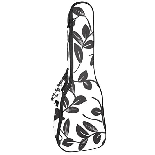 Mersov Concert Ukelele Rugzak, Heavy Duty Ukulele Case Bag met Opslag, Sopraan Concert Tenor Ukelele 10 MM Gewatteerde Tas Mooie Takken Zwarte Bladeren