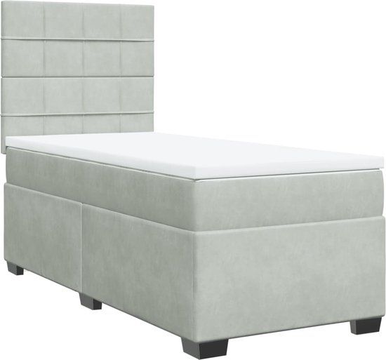 vidaXL Boxspring Bed met Matras - Fluweel - Lichtgrijs - 90x190 cm