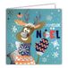 Afie 23026 vierkante kaart zilver glanzend Vrolijk Kerstfeest rendier grappig kuckrugzak wanten sjaal sneeuwvlokken feest met envelop wit
