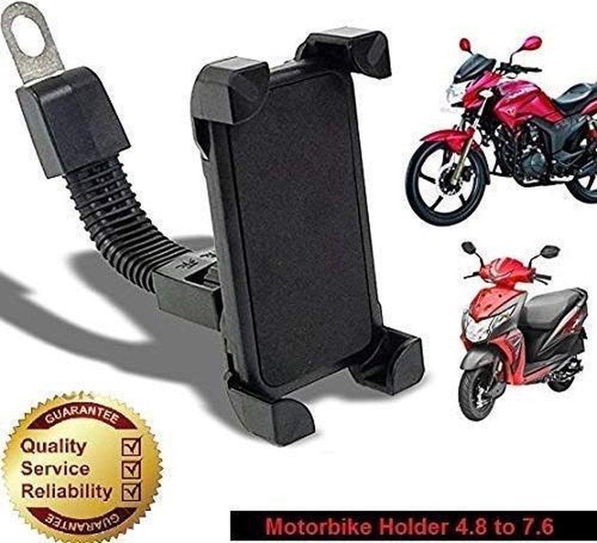 KH4 Universele motorhouder | Spiegelmontagestandaard | Stuur Telefoon houder | Scooter | Activa | Fiets | Motor | Tot 4,8 tot 7,6 inch mobiele telefoon
