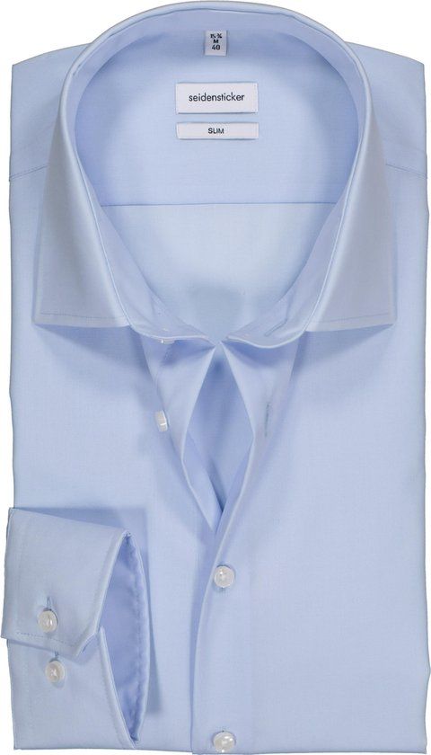 Seidensticker Slim Fit Overhemd - Lichtblauw - Maat 45 - Heren