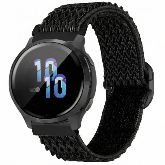 iMoshion Elastisch nylon 22 mm bandje - Zwart - Geschikt voor Garmin Venu 2 / Fenix 7 Pro / 7 / 6 / Vivoactive 4 / Polar Grit X / Vantage M2 / Samsung Galaxy Watch 3 / Huawei GT3 / Fossil Gen 6