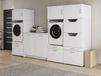 LAVE-LINGE Armoire 2 machines côte à côte avec armoire pour linge sale et armoire avec plan de travail blanc avec 3 armoires murales