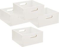 5five Opbergmand/kastmand van hout - Set van 4x stuks - wit - 14 Liter - 31 x 31 x 15 cm