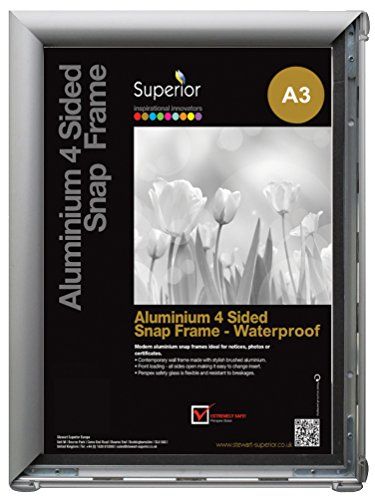 Seco Stewart Superior A3 Waterdicht Aluminium 4 Zijdig 25mm Voorlader Foto/Poster Snap Frame - Zilver