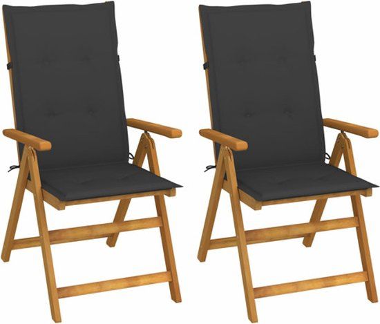 vidaXL Verstelbare Tuinstoelen (2 stuks) met Kussens, Massief Acaciahout, Antraciet