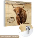 MuchoWow® Glass Painting 120x90 cm - Acrylic Glass Painting - Scottish Highlander - Vintage - Cow - Photo on Glass - Paintings