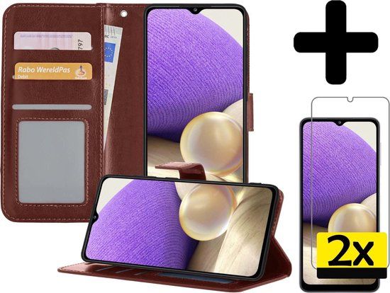 LUQ Samsung Galaxy A32 5G Book Case - Brown - Includes Screen Protector