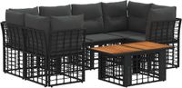 vidaXL Tuinbankenset 7-delig Zwart en Donkergrijs Polyrattan