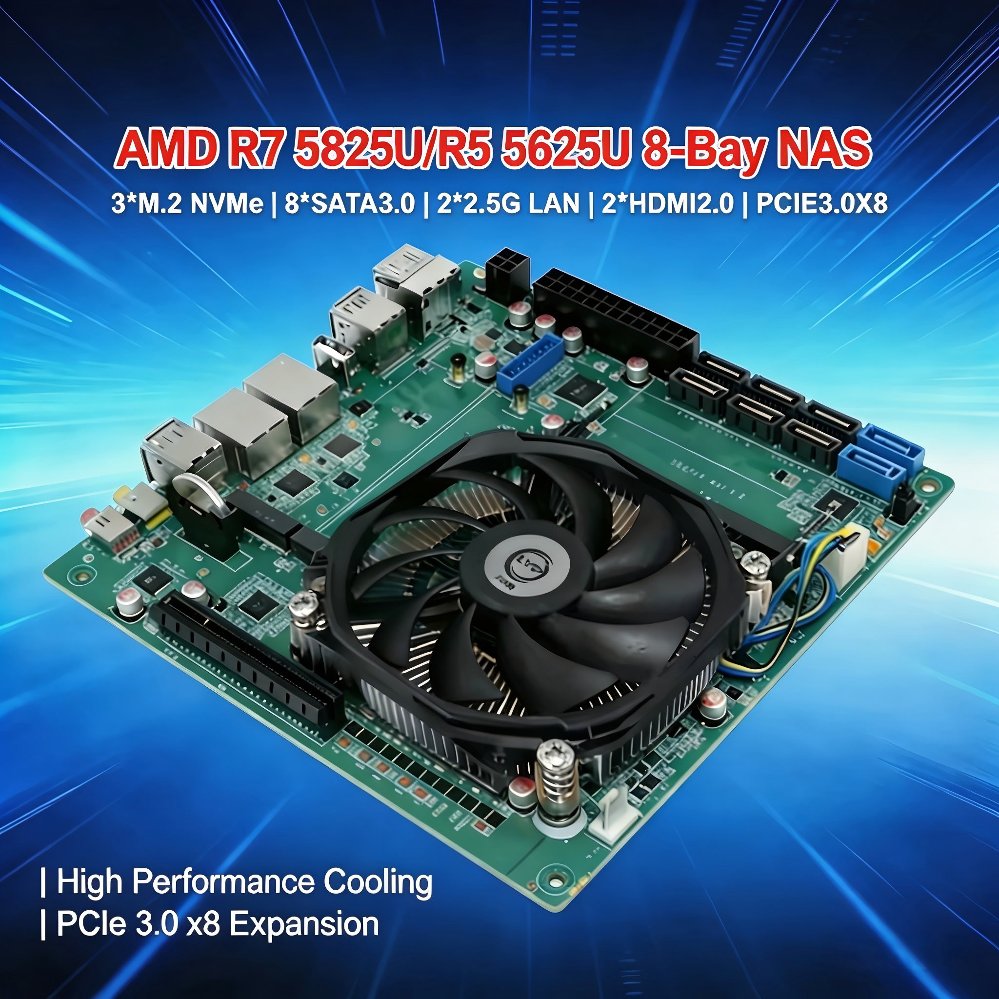 CWWK ASRock 8-bay ITX NAS Motherboard Ryzen 7 5825U/Ryzen 5 5625U 3NVMe 8SATA3.0 Dual 2.5G LAN Dual Channel DDR4 Firewall Server Motherboard