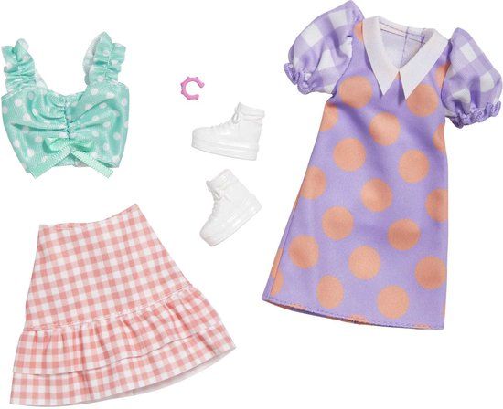 Barbie Kledingset - Paarse Jurk + Topje + Rok en Witte Schoenen - HBV70