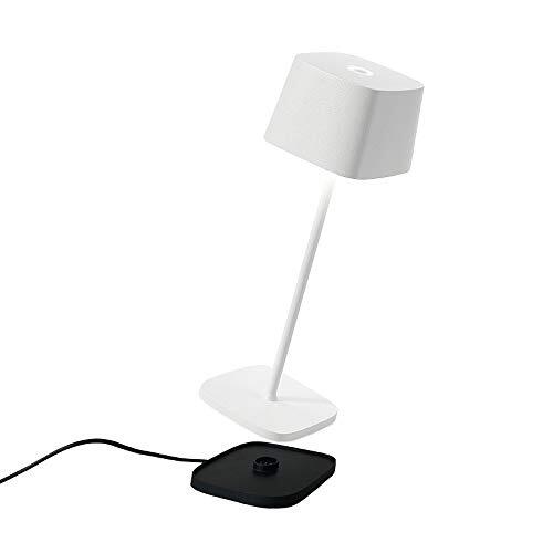 Zafferano - Ofelia Pro Aluminium Dimbare LED Tafellamp, Contact Laadbasis, IP65 Bescherming, Binnen/buiten gebruik, H29cm, EU Stekker - Wit