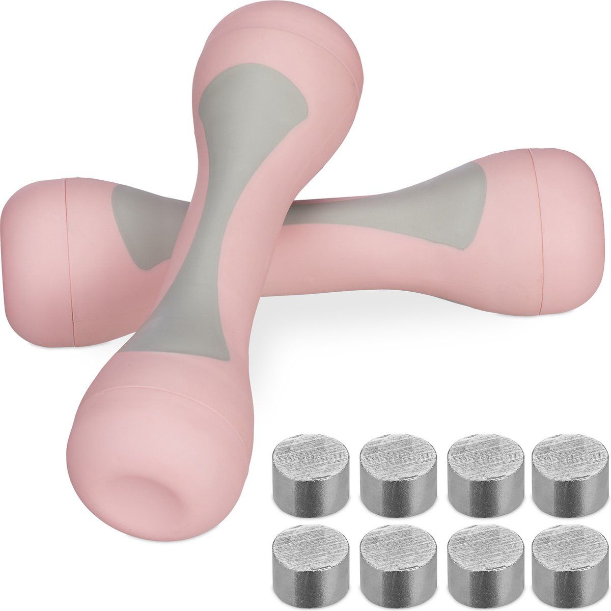 Relaxdays Dumbbell Set van 2 - Verstelbaar - Gewichtjes - 1-2 kg - Dames - Halters - Roze