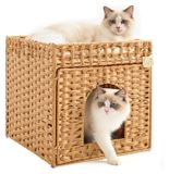 Merkloos Kattenbakmeubel rotan - 47 x 50 x 48 cm - Verborgen kattenbak - Natuurlijk