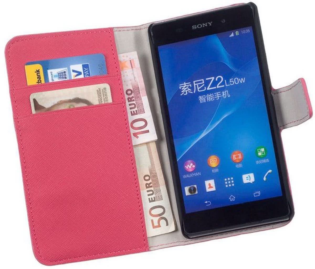 LELYCASE HC Bookcase Roze Flip Wallet case voor Sony Xperia Z2