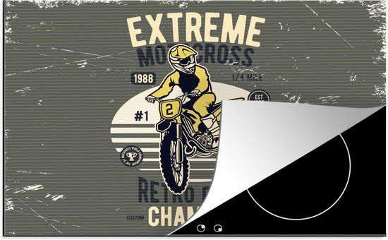 KitchenYeah® Inductie beschermer 77x51 cm - Motor - Geel - Retro - Inductiebeschermer