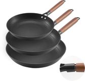 VEVOR Fonte Pannenset 3-delige 205/265/310mm Koekenpannen Kookpan, Zwart