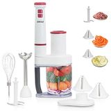 BAKAJI 4-in-1 staafmixer met accessoires, garde, hakmolen, blender van staal, miniprimer met accessoires, elektrische groentesnijder, ergonomische handgreep (4-in-1 (600 W)