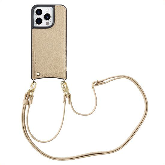 Selencia Hoesje - Geschikt voor Apple iPhone 15 Pro - Backcover met koord en pashouder - Beige
