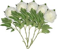 Mica Decorations Kunstbloem pioenroos - 5x - Creme - 76 cm - polyester