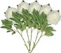Mica Decorations Kunstbloem pioenroos - 5x - Creme - 76 cm - polyester