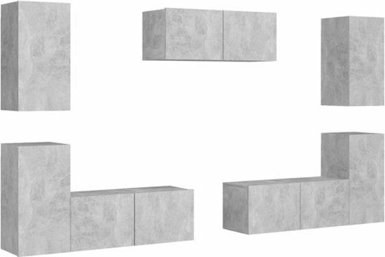 vidaXL 7-delige Tv-meubelset bewerkt hout betongrijs