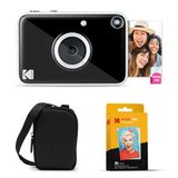 KODAK Printomatic+ 10 MP instantcamera-startpakket met draagtas, RGB-LED en 20 stuks Zink-kleefpapier – zwart