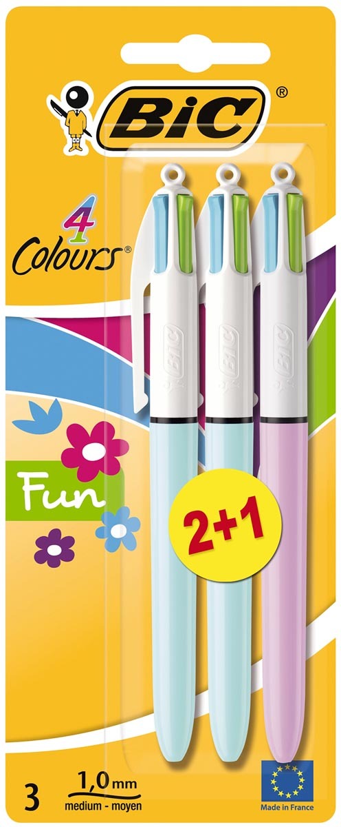 BIC balpen 4 Colours Fashion blister met 2 + 1 gratis